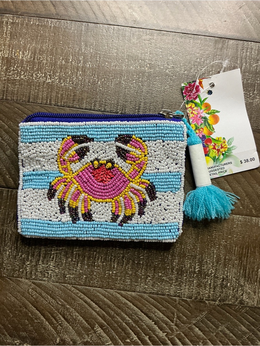 Navy Blue Coin Pouch with Turquoise Tassel
